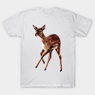 Baby fallow deer fawn ink and watercolour painting T-Shirt